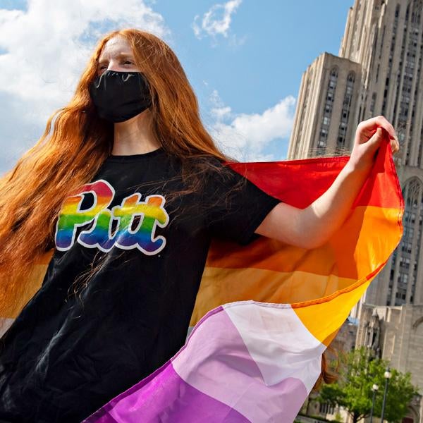 photo of a 51精品视频 student with a Pride flag